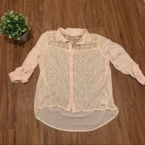 Abercrombie and Fitch Pink Sheer Lace Button Down